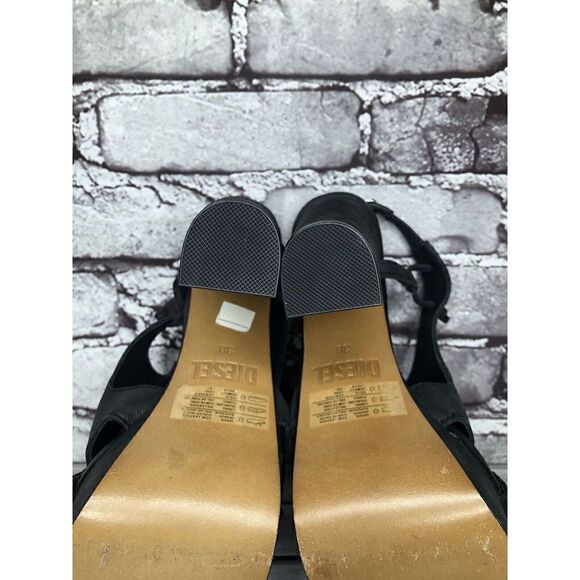 Diesel Kaboom Tulley Black Leather High Heel Platform Nubuck Sandals Women Sz 38 - Picture 15 of 16